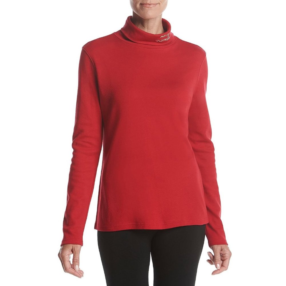 Women's Studio Works "MERRY" embellished Turtleneck Top Size Sm Med Large XL NWT
